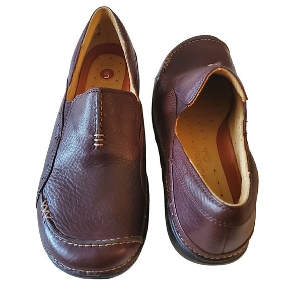 Clarks Unstructured Brown Leather Slip-On Shoes NIB - Picture 2 of 3